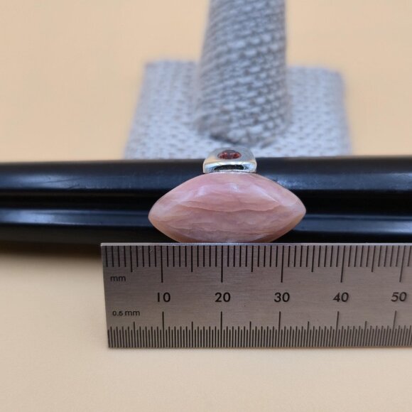 Size 8 Sterling Silver Rhodochrosite Stone With Garnets Ring A5258 - Picture 9 of 11